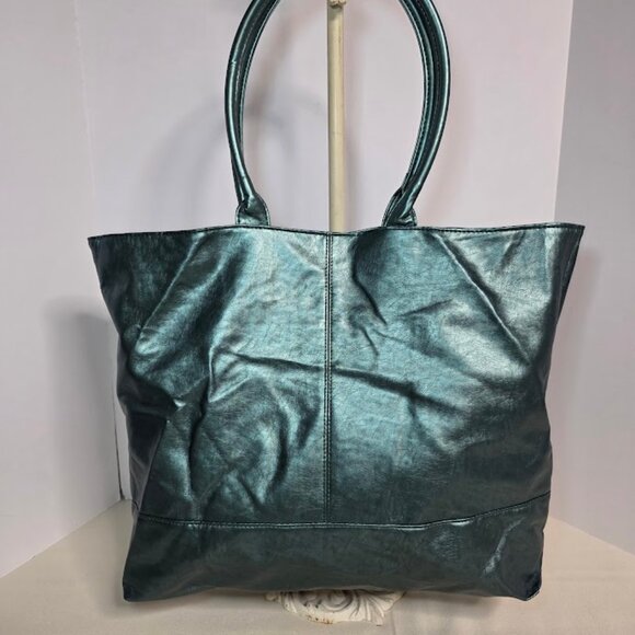 Saks 5th Avenue Large Metallic Jade Green Tote Bag - Picture 2 of 8